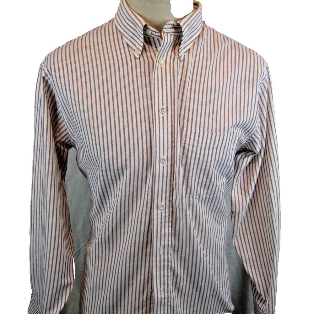 Mens Arrow Burgundy Pencil Stripe LS Oxford Cotton Blend Casual Shirt 16.5x32/33
